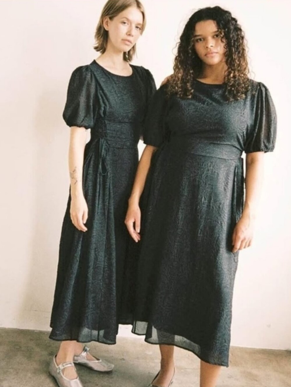 Lisa Says Gah Puff Sleeve Midi Dress L Goth Funeral Rosette Corset Lace Up